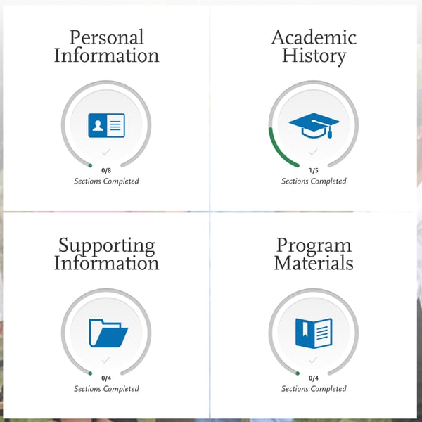 screenshot of AACOMAS application for DO applicants, four sections shown