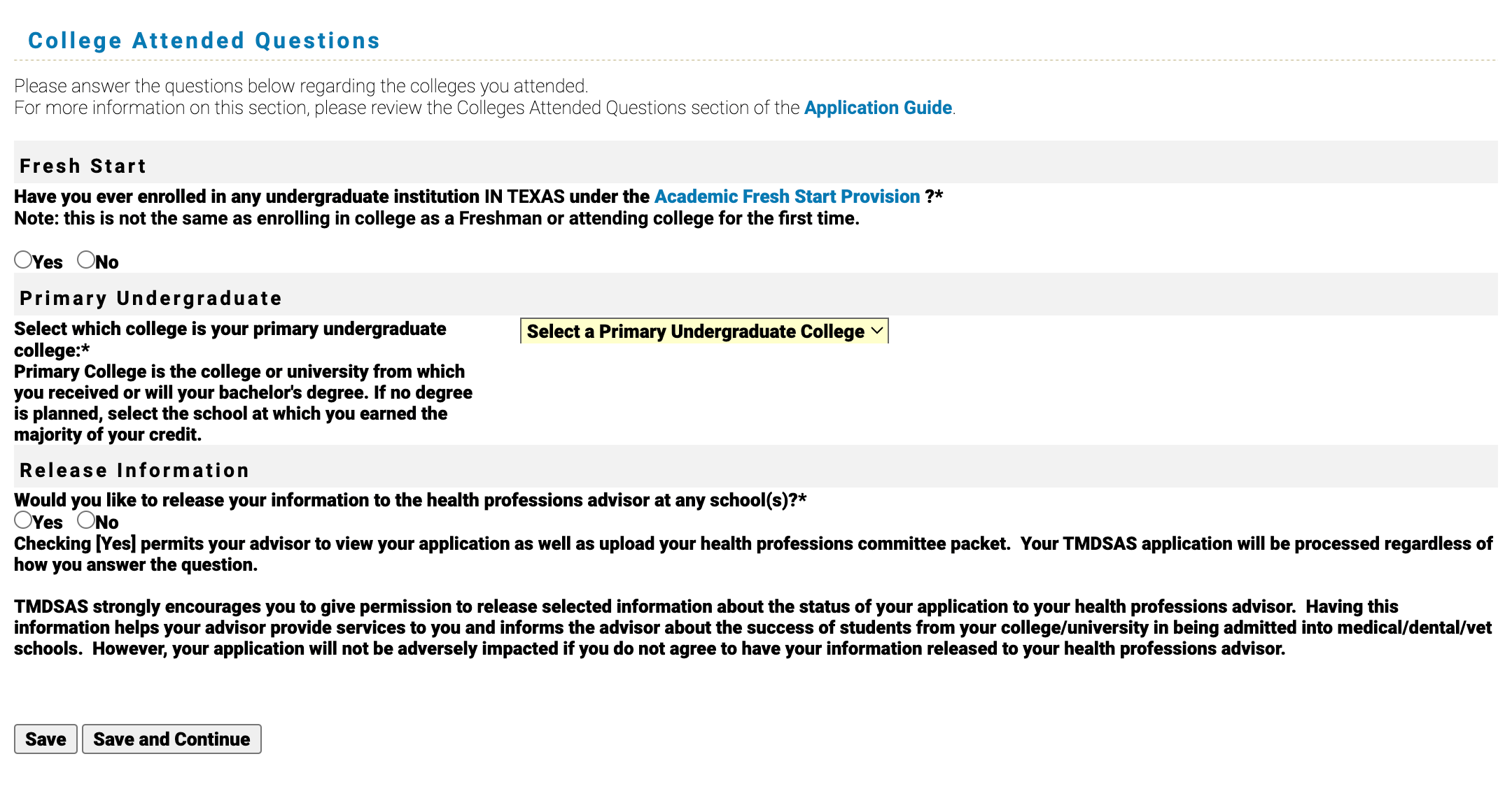 TMDSAS Application Guide - College Attendance Information