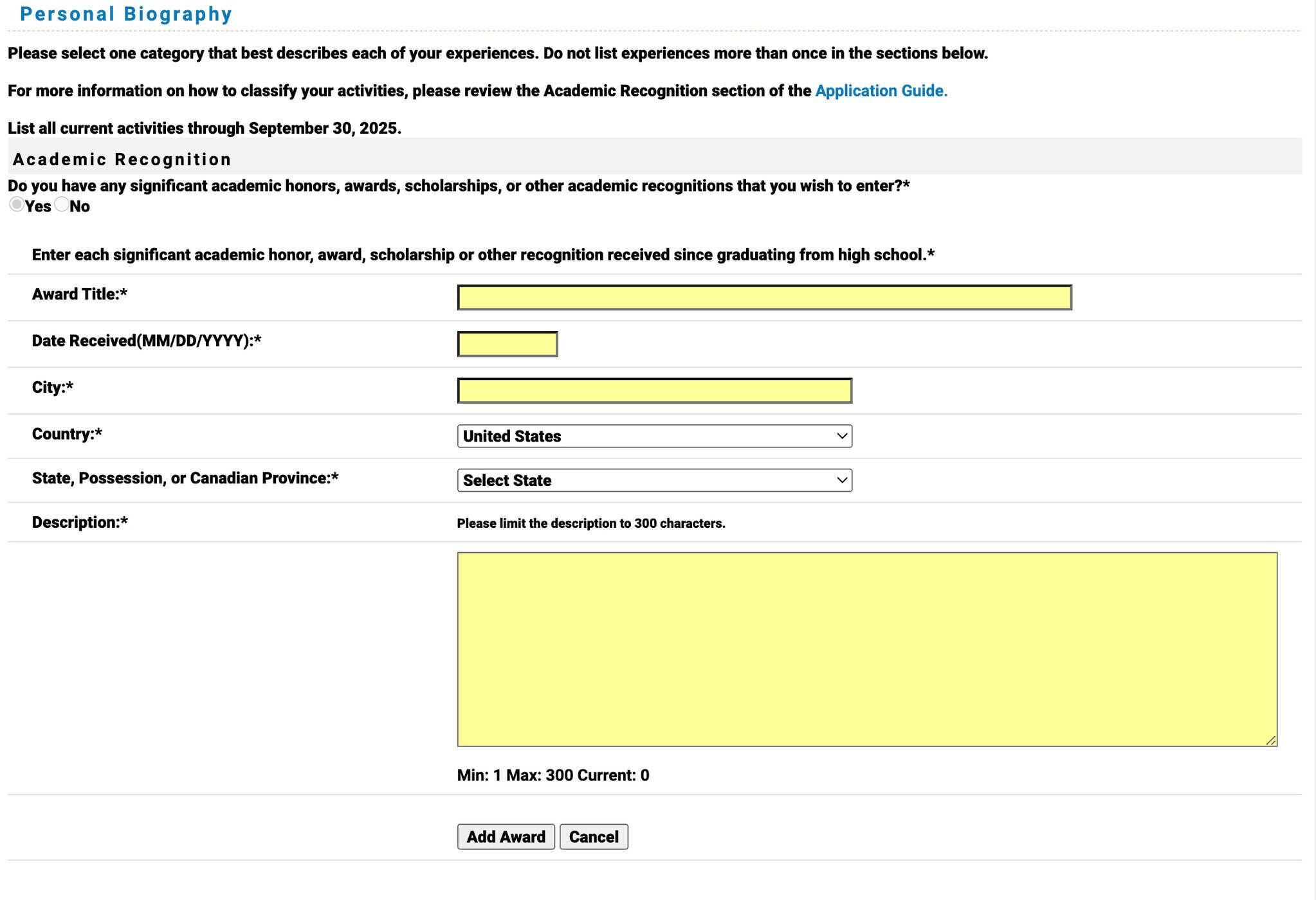 TMDSAS Application Guide - Personal Biography