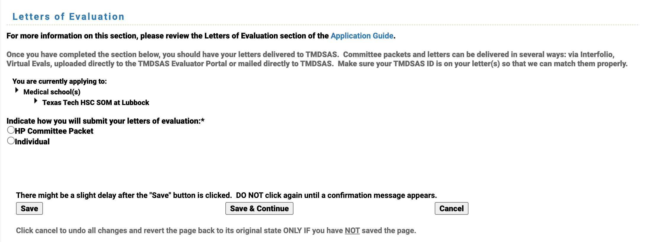 TMDSAS Application Guide - Letters of Evaluation