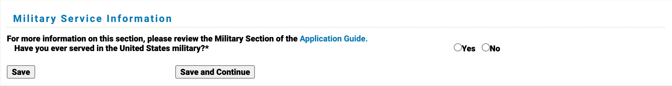 TMDSAS Application Guide - Military Service Information