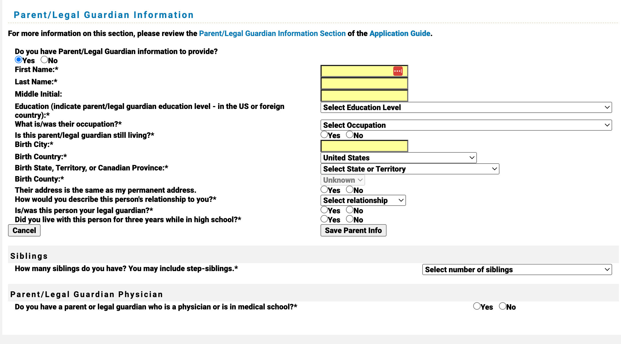 TMDSAS Application Guide - Parent and Legal Guardian Information