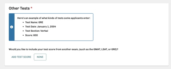 AMCAS 2024/25 application standardized test other tests screenshot