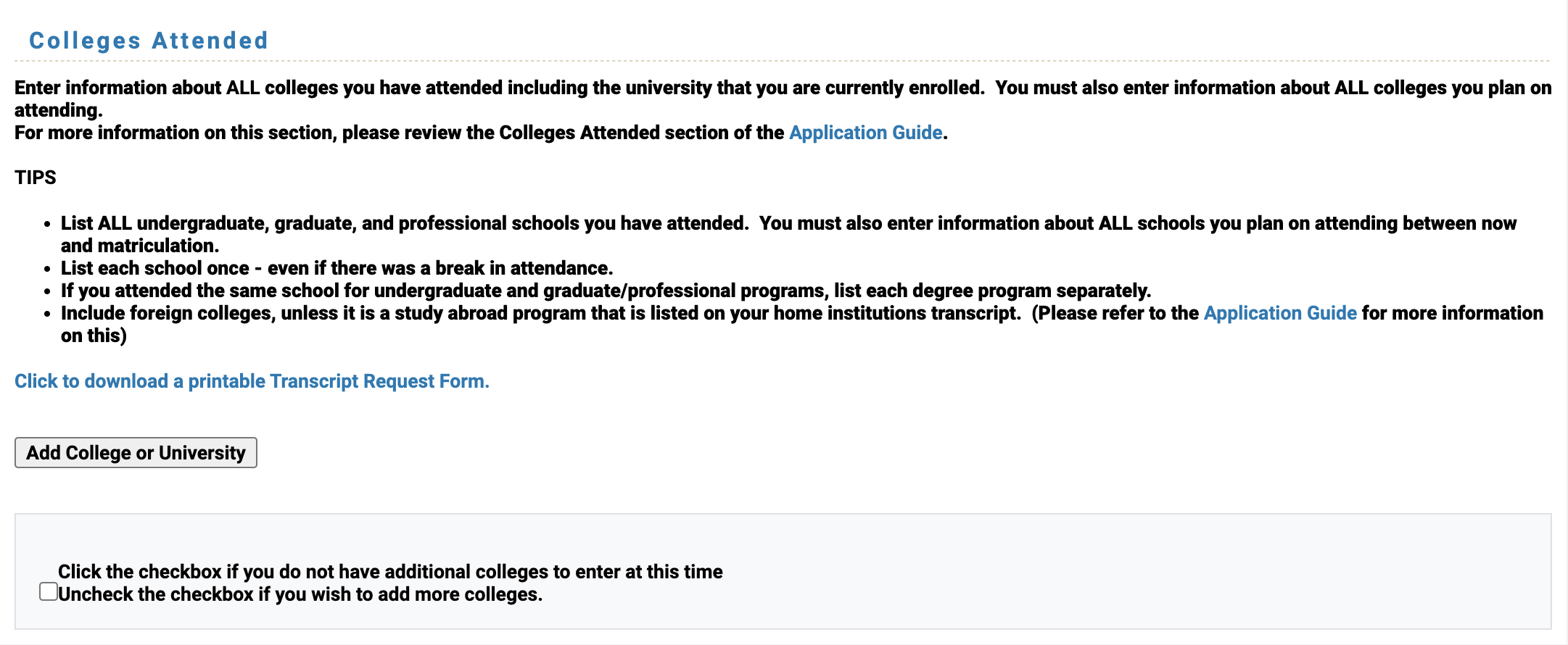 TMDSAS Application Guide - College Attendance