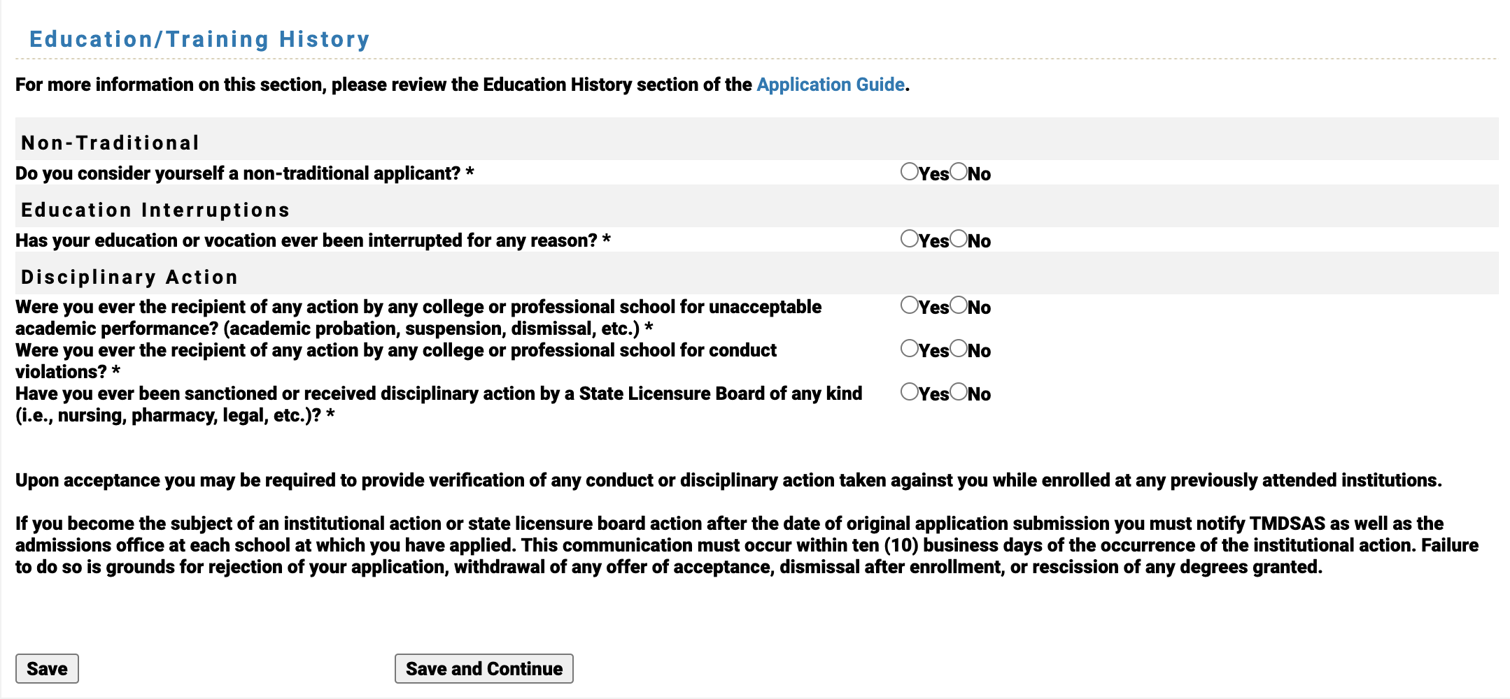 TMDSAS Application Guide - Education and Training