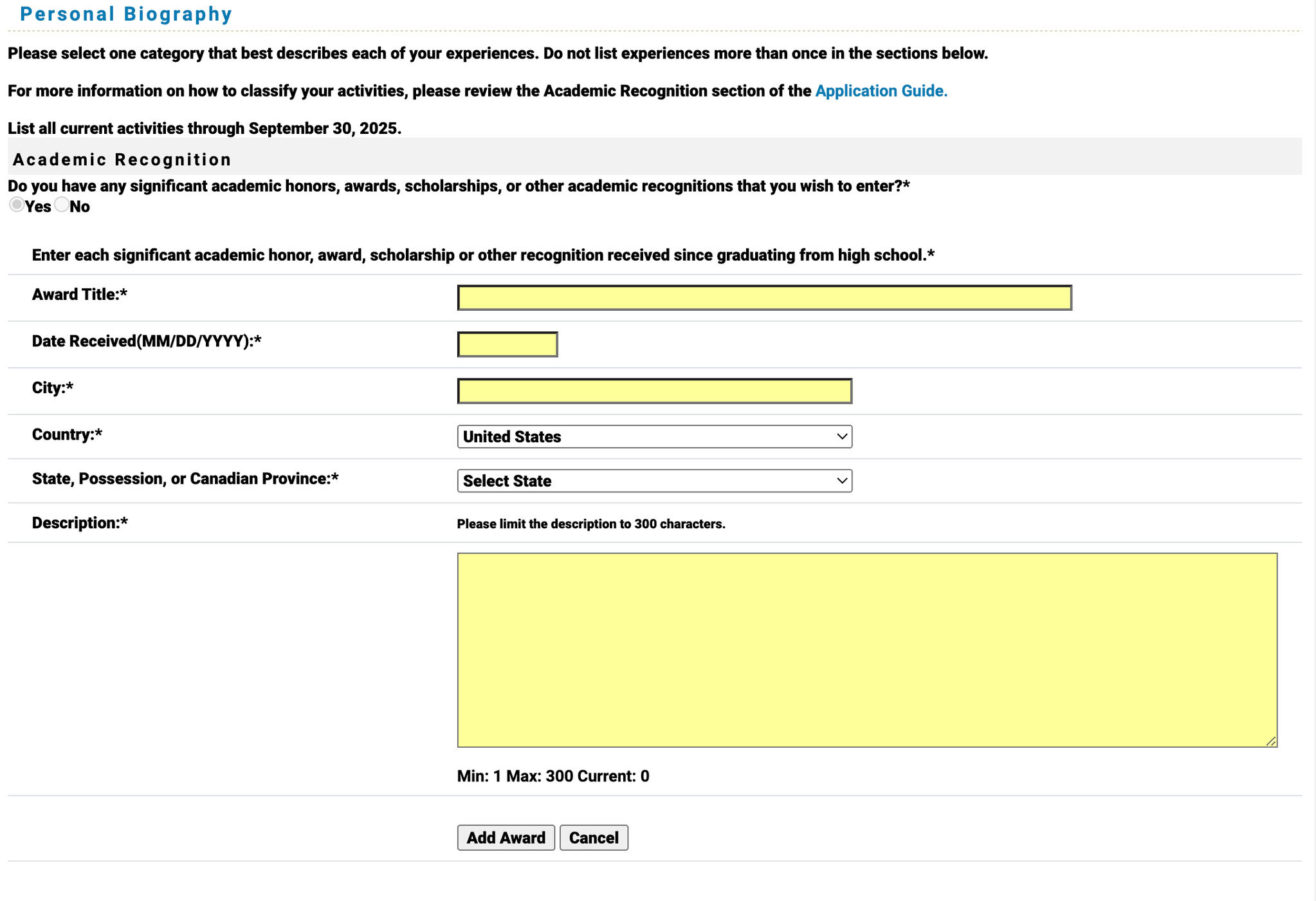TMDSAS Application Guide - Personal Biography