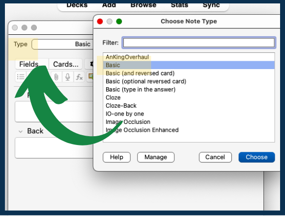 Create a basic front-and-back anki card step 1: Add a new card