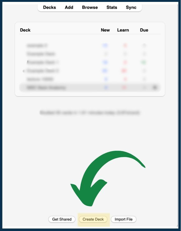 Creating an Anki deck step 1: click "Create Deck"